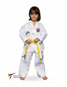 Daedo TA1001 Dobok Style with White Collar WT - mit Rückendruck  - Abteilungslogo Taekwondo und  Brustlogo Vereinslogo Falkenfighter e.V.