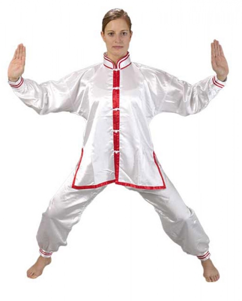 Ju-Sports Tai Chi Anzug weiß/rot, Satin