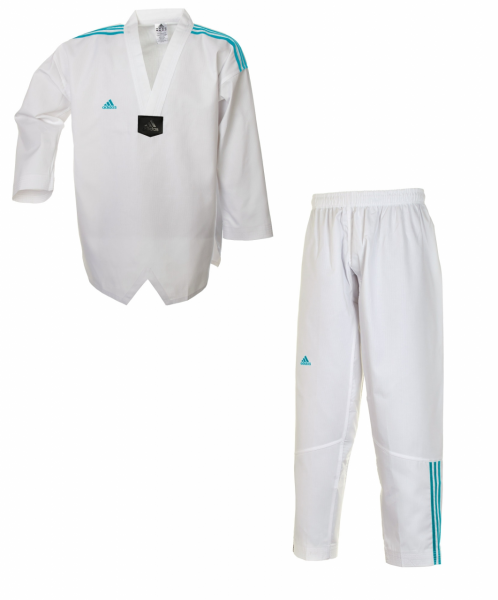 adidas Taekwondoanzug, Adi Club 3 stripes, weißes Revers, blaue Streifen